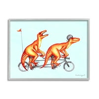 תעשיות סטופל דינוזאורים אדומים גחמניים רכיבה על אופניים טנדם אמנות גרפית אפור ממוסגר אמנות הדפסת קיר אמנות,