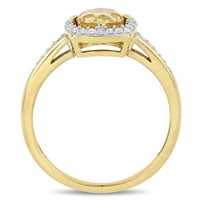 Miabella's Carat T.G.W. Diamond Diamond Diamond 10kt טבעת הילה צהובה