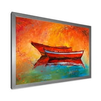 שתי סירות אדומות במהלך השקיעה באגם ציור ממוסגר בדק בד אמנות