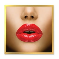 עיצוב 'שפתיה של אישה סקסית, איפור יפה איפור מקרוב נשיקה' הדפס אמנות מודרני ממוסגר