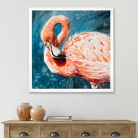 אמנות עיצוב 'פלמינגו ורודים אוהבים ציפורים במים כחולים השני' בית חווה הדפס אמנות ממוסגר