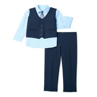 חולצת שמלה של בנים וונדר לאומה סט, אפוד, עניבה וחליפות מכנסיים, 4 חלקים, מידות 4 & האסקי