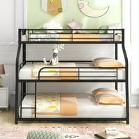מיטת קומותיים משולשת של יורוקו מתכת, תאום-XL מעל XL מלא על קווין גודל לילדים ומבוגרים, שחור
