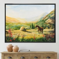 עיצוב אמנות 'זריחה בהרים עם סוס' בית חווה ממוסגר בד קיר אמנות הדפסה