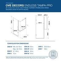 Ove Decors Tampa-Pro 59-in. W in. H מארז מקלחת פינתית ללא מסגרת מלבנית בניקל עם לוחות Bittress