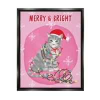 תעשיות סטופל שמחות ומוארות אורות חתול חג מולד אמנות גרפית סילון שחור צפה צפה קנבס ממוסגר אמנות קיר, עיצוב