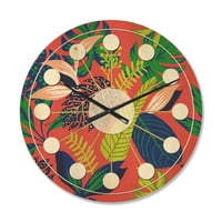 עיצוב 'עלים טרופיים דפוס רטרו i' שעון קיר עץ מודרני של אמצע המאה