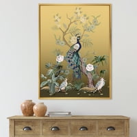 אמנות עיצוב' צ 'ינואיז' רי עם אדמוניות וציפורים השישי ' הדפס אמנות קיר בד ממוסגר מסורתי