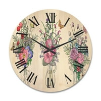 עיצוב 'אגרטלים שקופים עם זרי פרחי בר II' שעון קיר עץ חווה