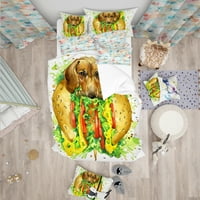 סט עיצוב 'כלב מצחיק בתוך סנדוויץ' 'מערך כיסוי שמיכה מודרני ועכשווי