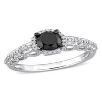טבעת אירוסין הילה מזהב לבן 1 קראט יהלום שחור לבן 10 קראט