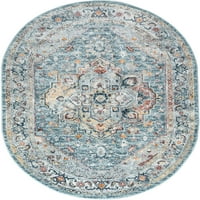 שטיח מסורתי שטיח מזרחי כחול אפור, סגלגל מקורה שמנת קל לניקוי