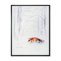 עיצוב אמנות 'אדום עבור ריצה בשלג לבן בכפר השני' בית חווה ממוסגר בד קיר אמנות הדפסה