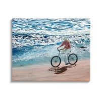 סטופל תעשיות אישה רכיבה אופניים החוף חוף קו החוף נוף ציור גלריה עטוף בד הדפסת קיר אמנות, עיצוב על ידי